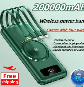 Wireless Power Bank 200000mAh with Built-in Cable (One Set)